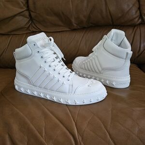 New Men's Jimmy Choo White Leather Luxury Designer Hightop Shoes Size 8 US